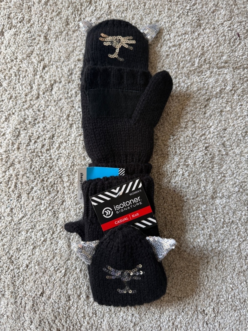 NWT Isotoner Cat Convertible Mittens